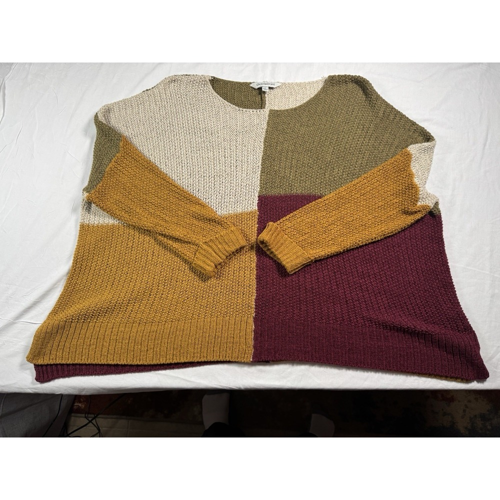 Davi & Dani Sweater Womens L Multicolor Colorblock Boho Earthy Cozycore Artsy
